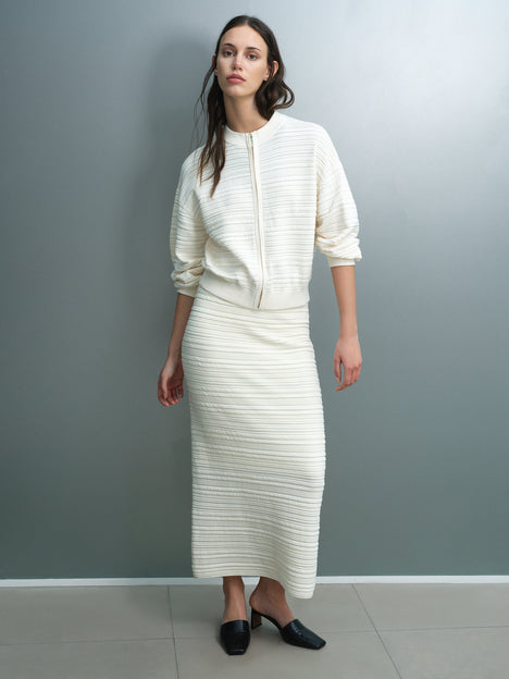 Mayim Ribbed Knit Zip Cream Cardigan