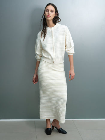 Mayim Ribbed Knit Zip Cream Cardigan