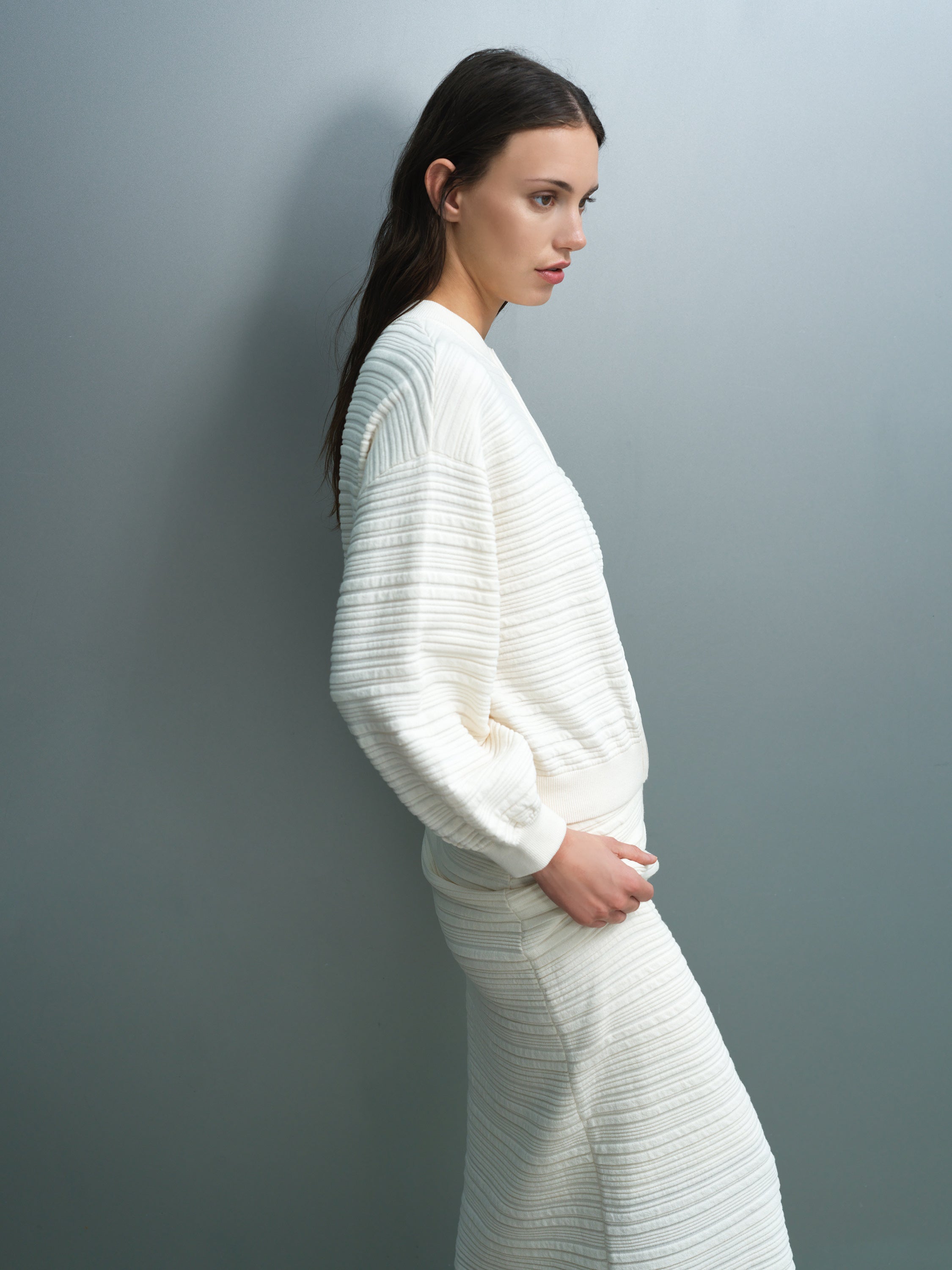 Mayim Ribbed Knit Zip Cream Cardigan
