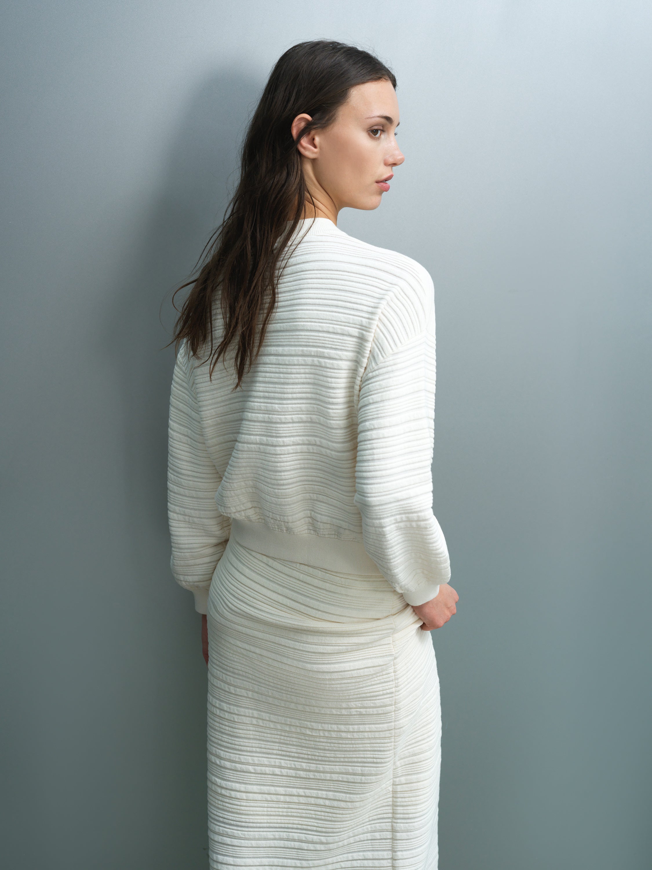 Mayim Ribbed Knit Zip Cream Cardigan