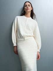 Mayim Ribbed Knit Zip Cream Cardigan