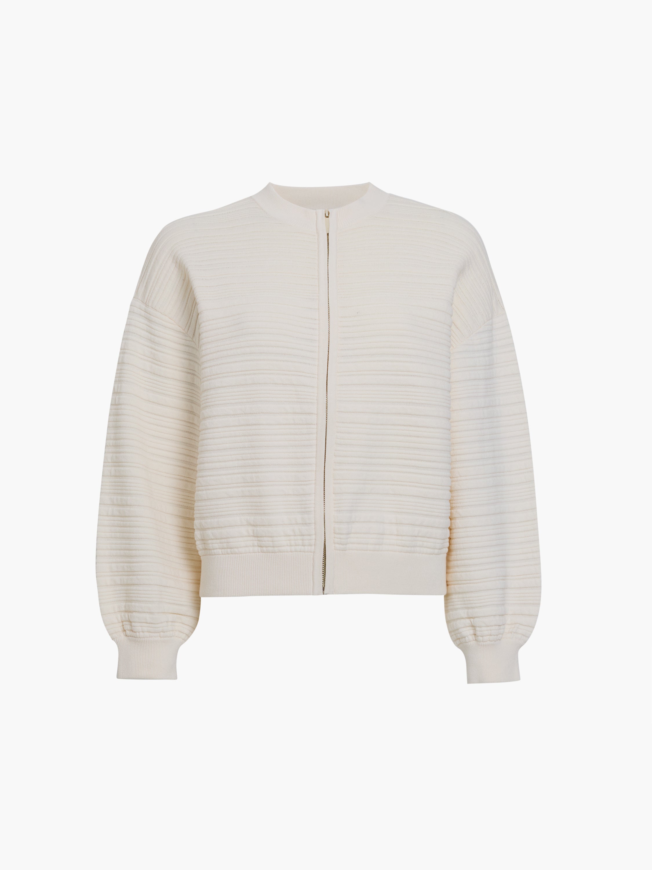 Mayim Ribbed Knit Zip Cream Cardigan