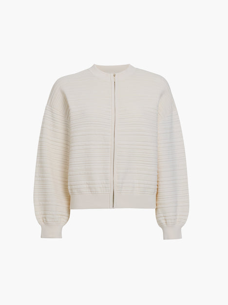 Mayim Ribbed Knit Zip Cream Cardigan