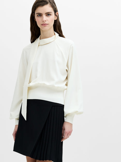 Krista Mix Cream Scarf Neck Fitted Top