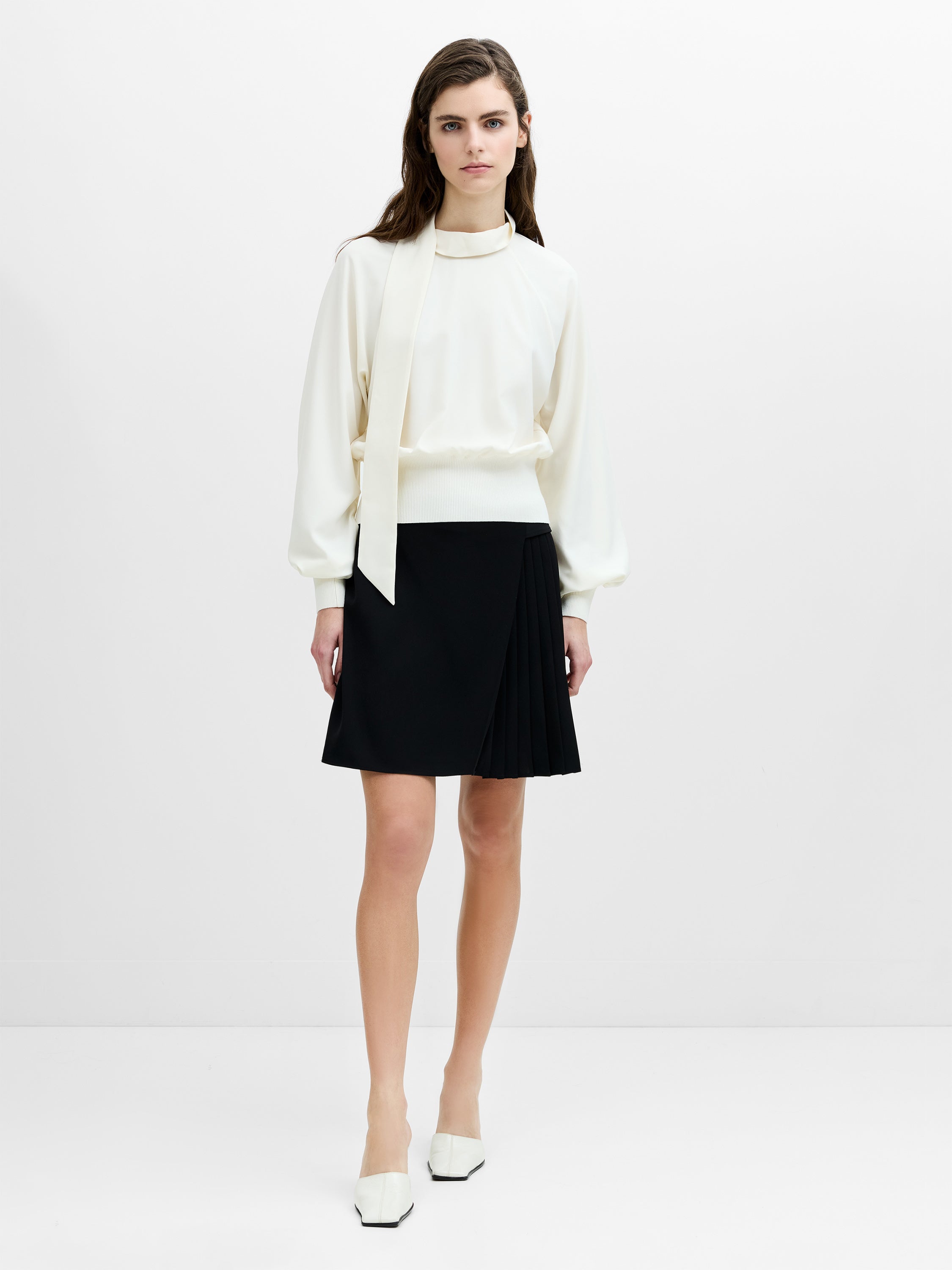 Krista Mix Cream Scarf Neck Fitted Top