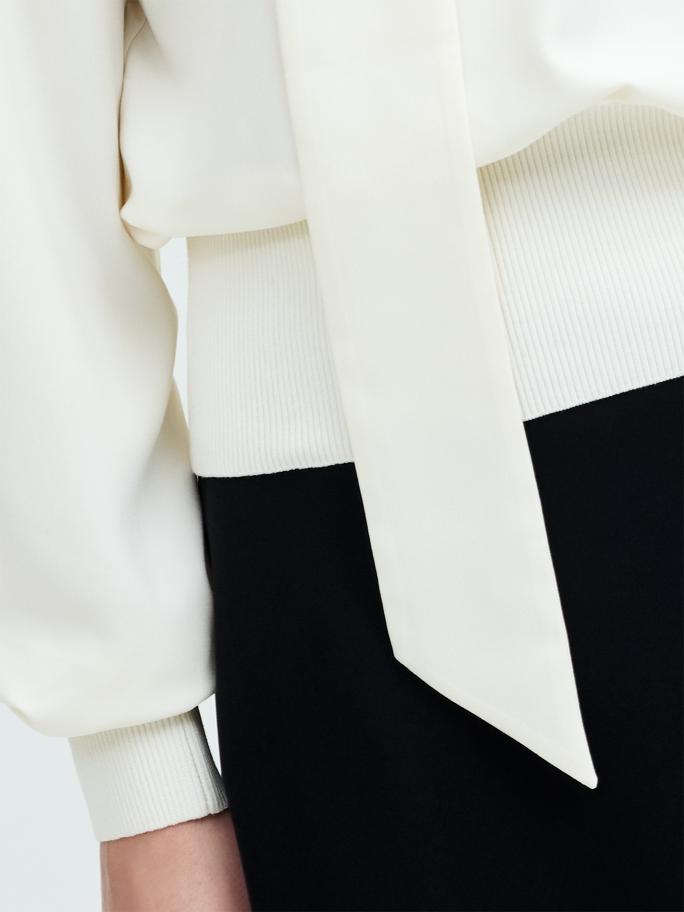 Krista Mix Cream Scarf Neck Fitted Top