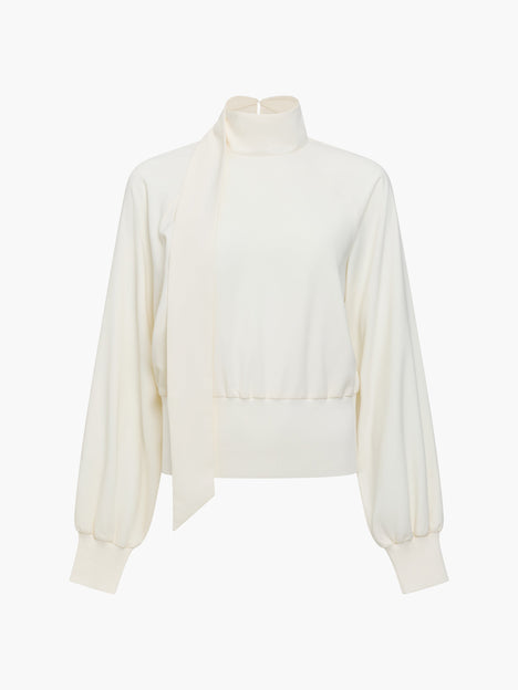 Krista Mix Cream Scarf Neck Fitted Top