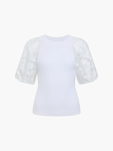 Krista Sheer Jacquard Puff Sleeve White Knit Top