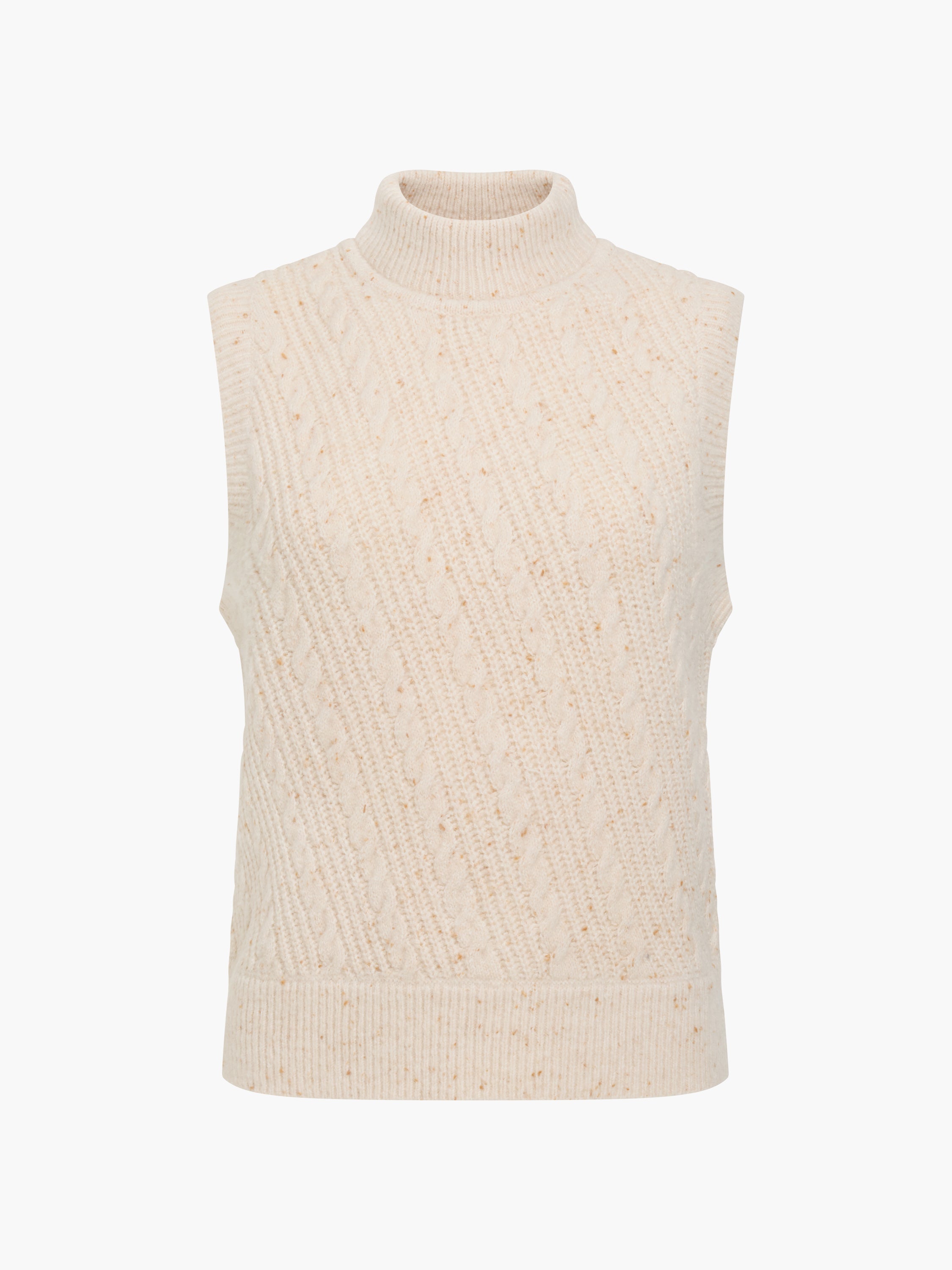 Charlene Ecru Cable Knit Mock Neck Vest