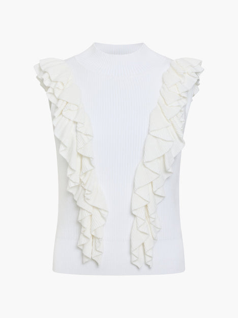 Lia White Sleeveless Ruffled Knit Top