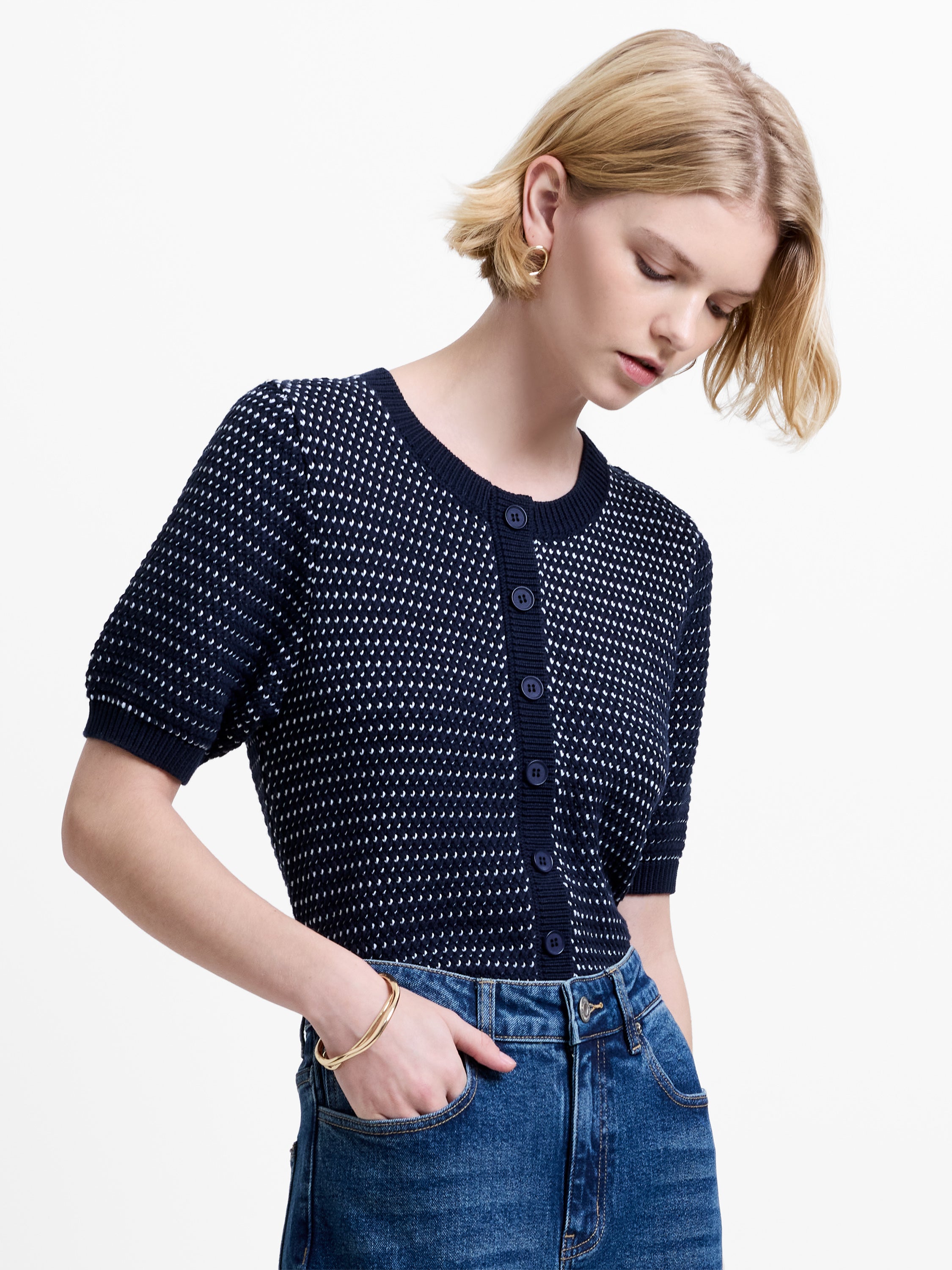 Haddie Mozart Knit Faux Button Top