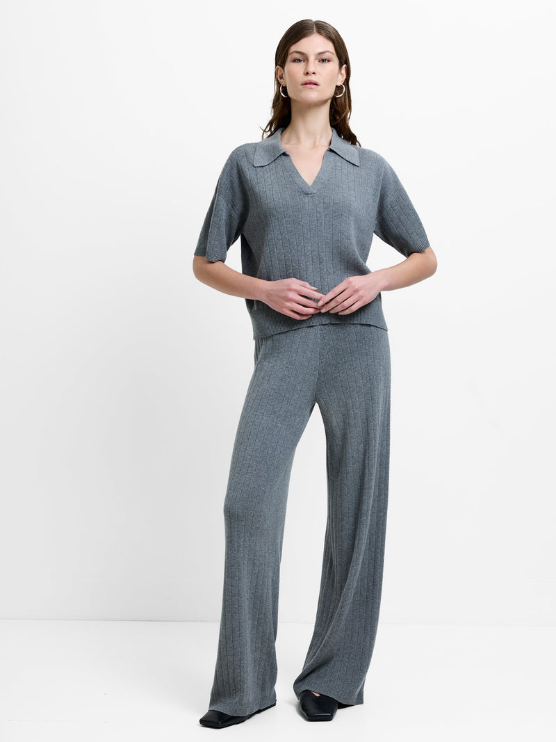 Javier Knit V-Neck Collared Top