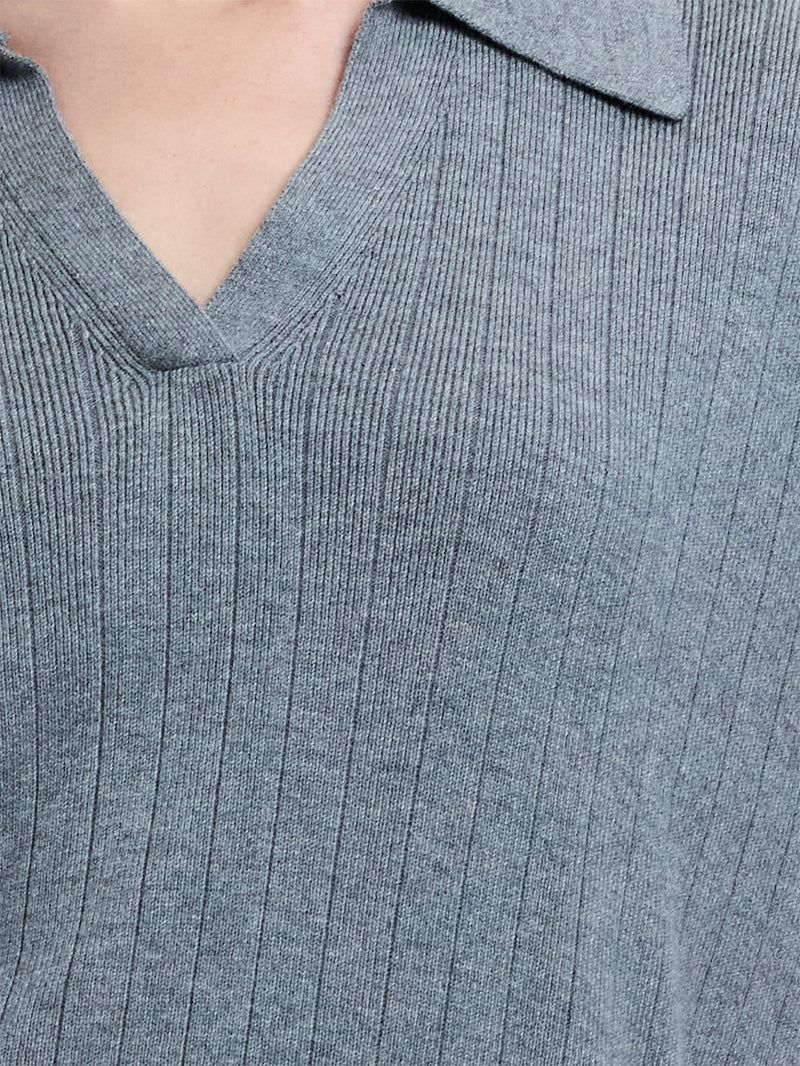 Javier Knit V-Neck Collared Top
