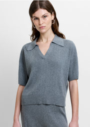 Javier Knit V-Neck Grey Collared Top