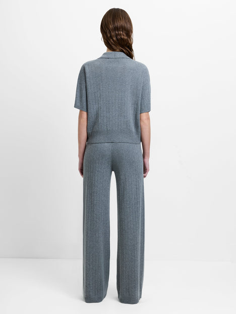 Javier Knit V-Neck Grey Collared Top