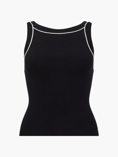 Mozza Contrast Trim Black Knitted Tank Top