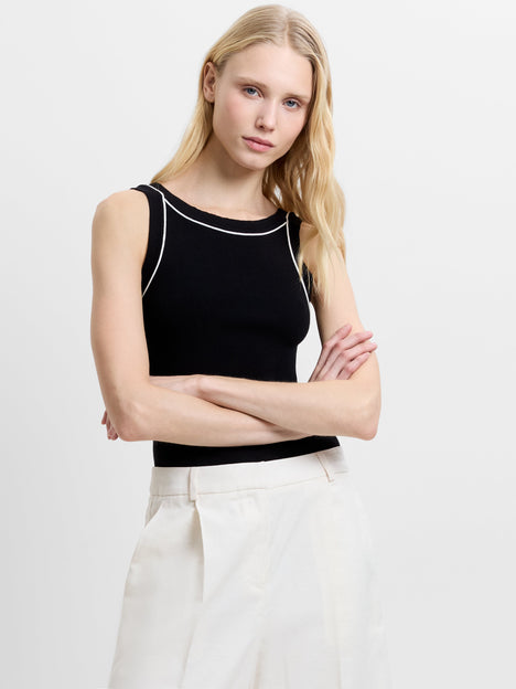 Mozza Contrast Trim Black Knitted Tank Top