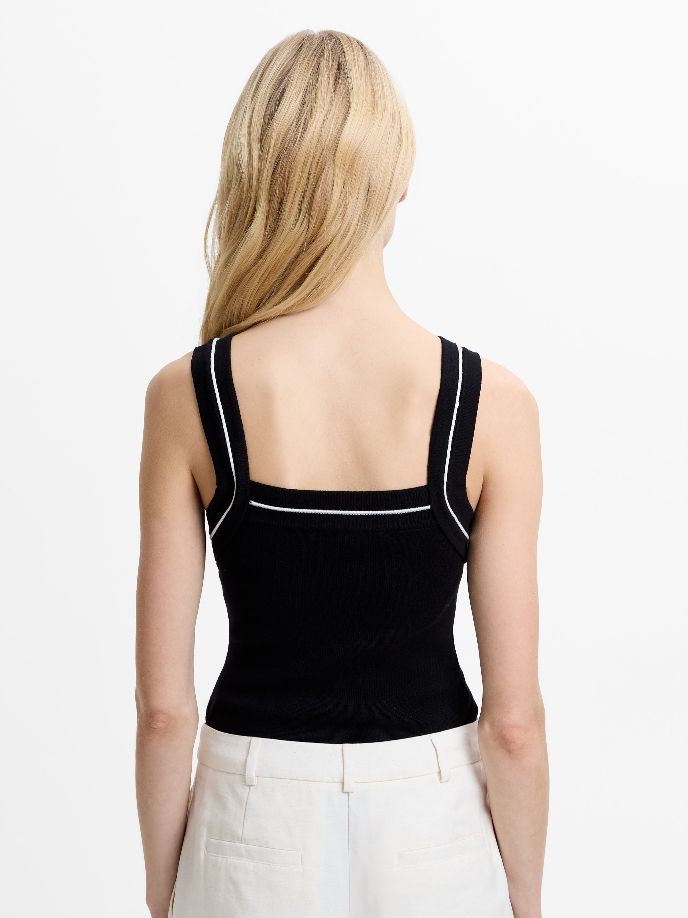 Mozza Contrast Trim Black Knitted Tank Top