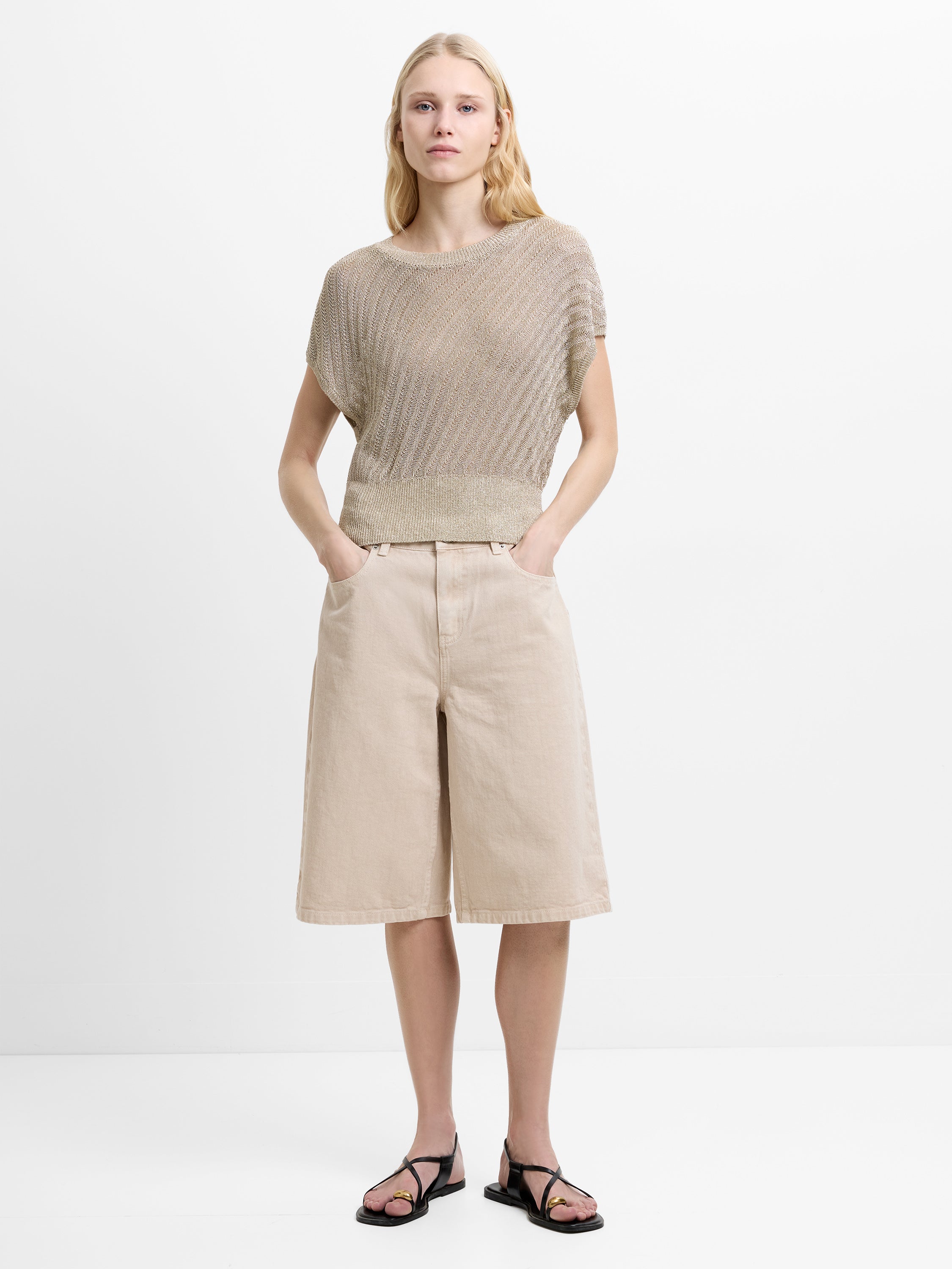 Jada Metallic Gold Cap Sleeve Knit Top