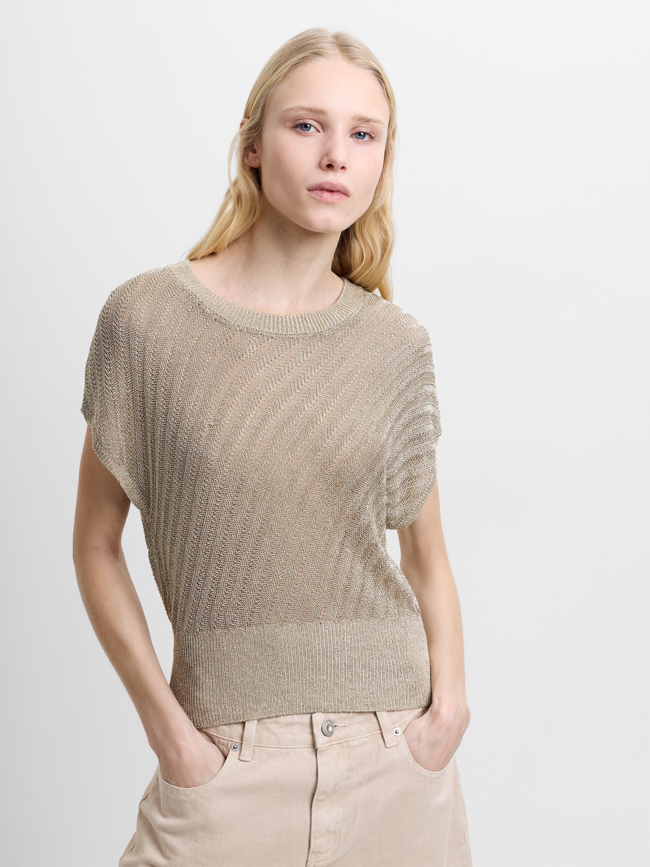 Jada Metallic Gold Cap Sleeve Knit Top