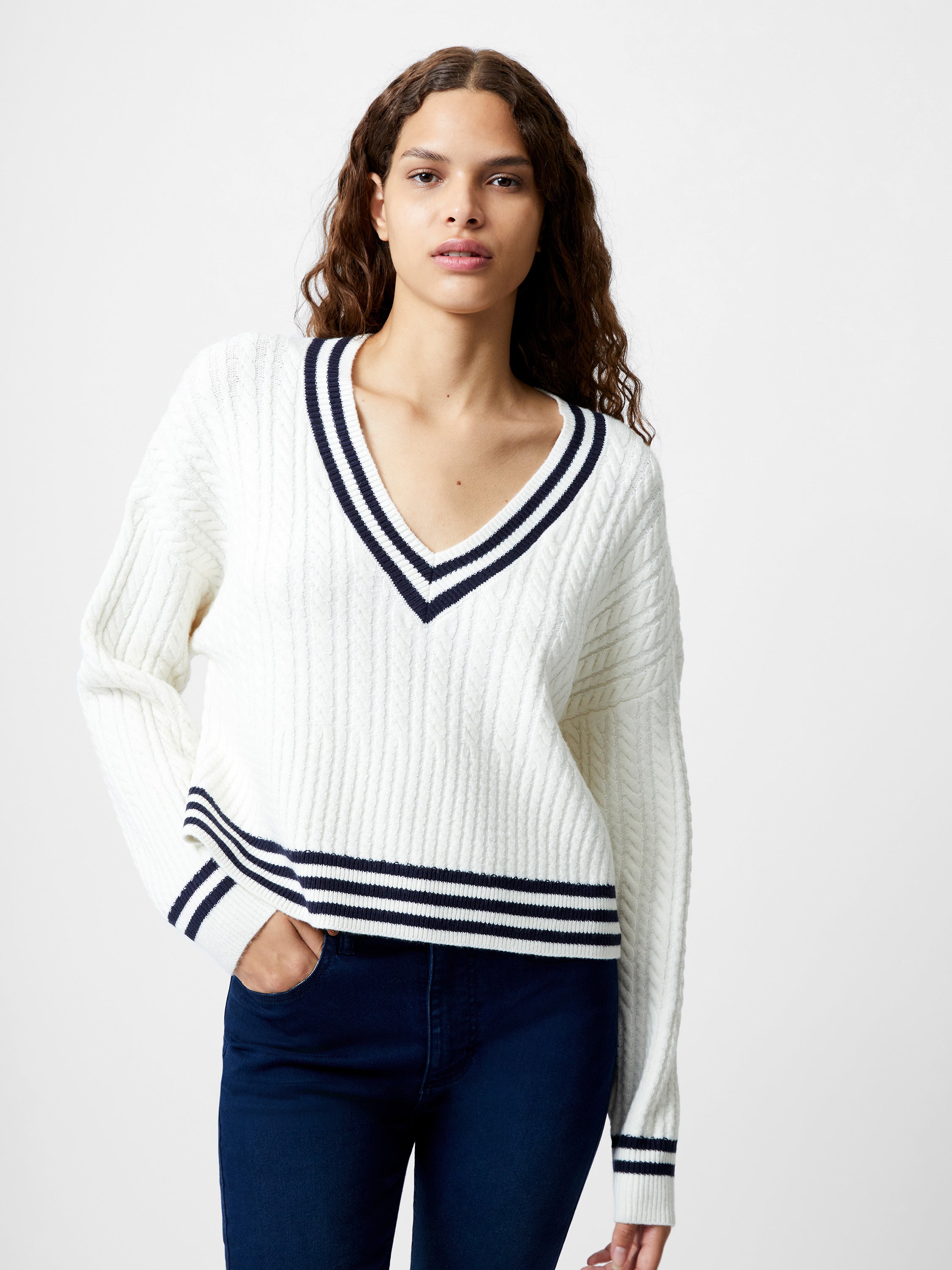 Babysoft Cable V-Neck Jumper