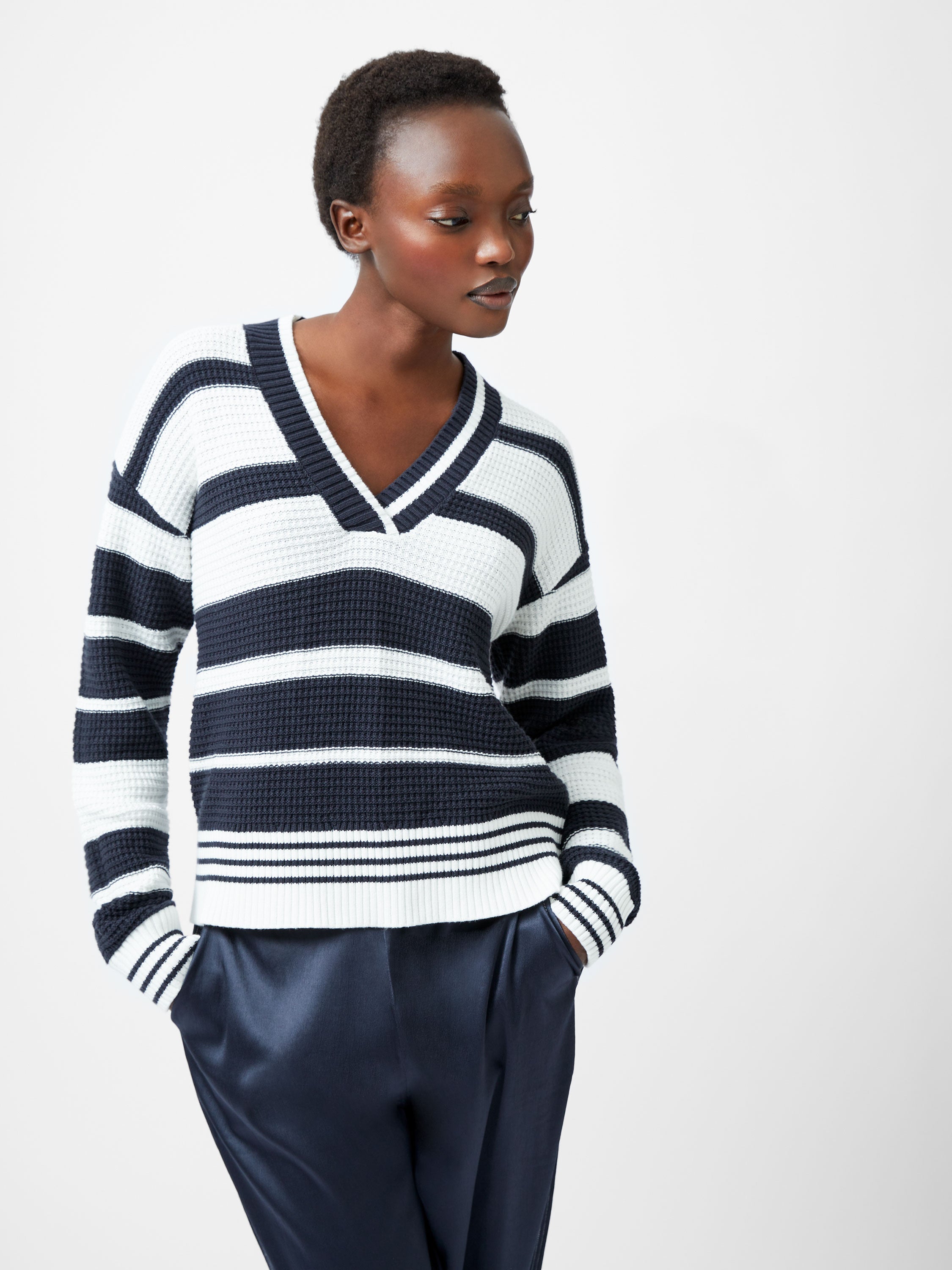 Lily Mozart Striped Varsity V-Neck Jumper