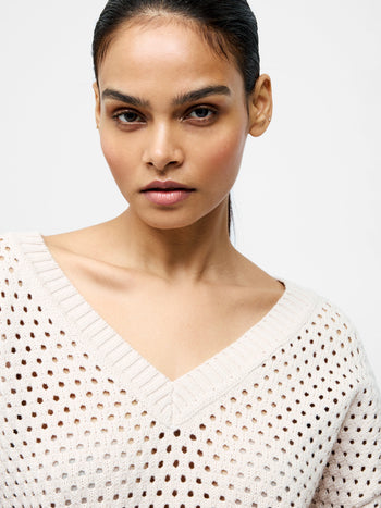 Crochet Knit V Neck Sweater