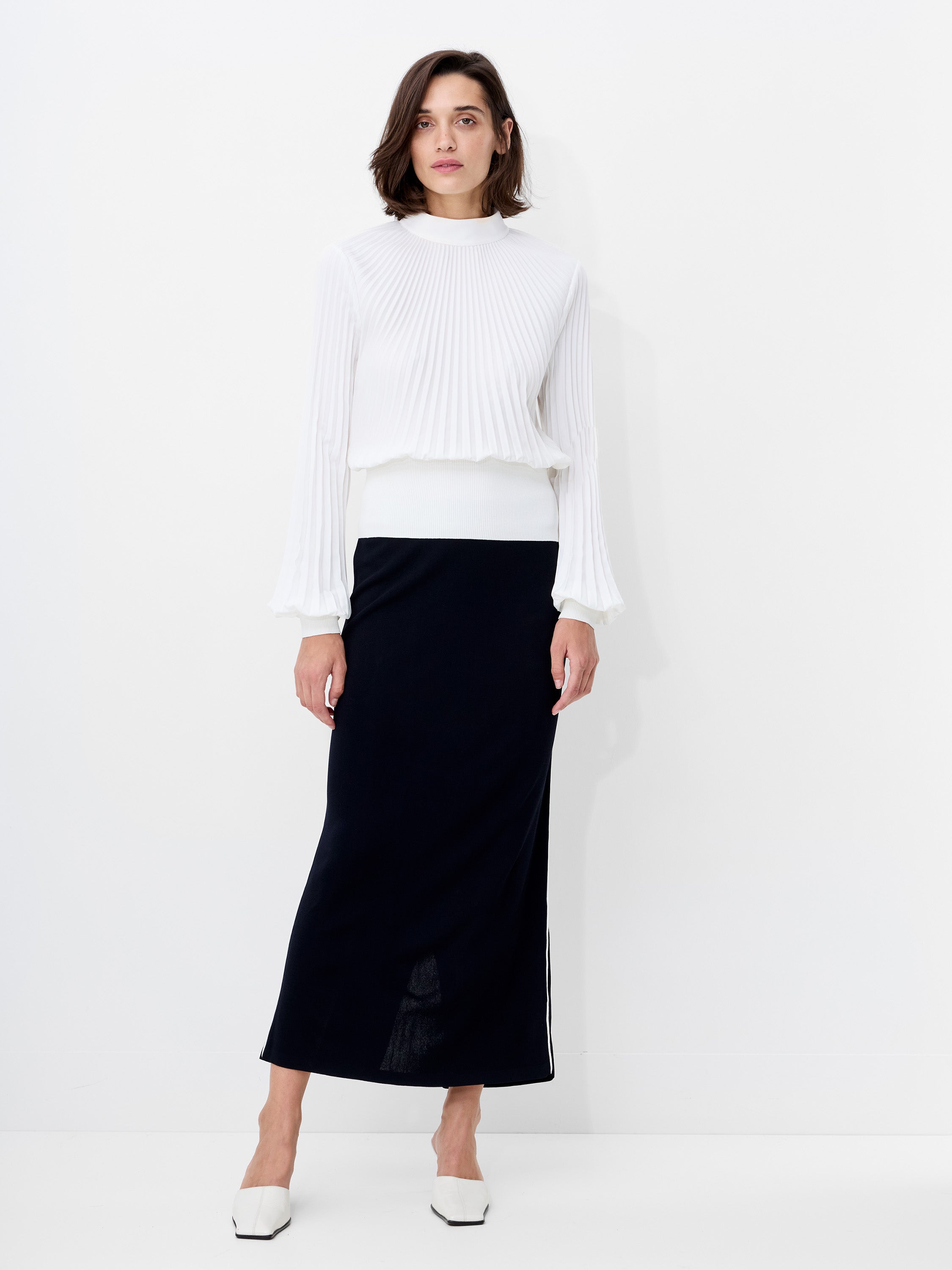 Levy Balloon Sleeve Pleated Top Winter White | French Connection EU