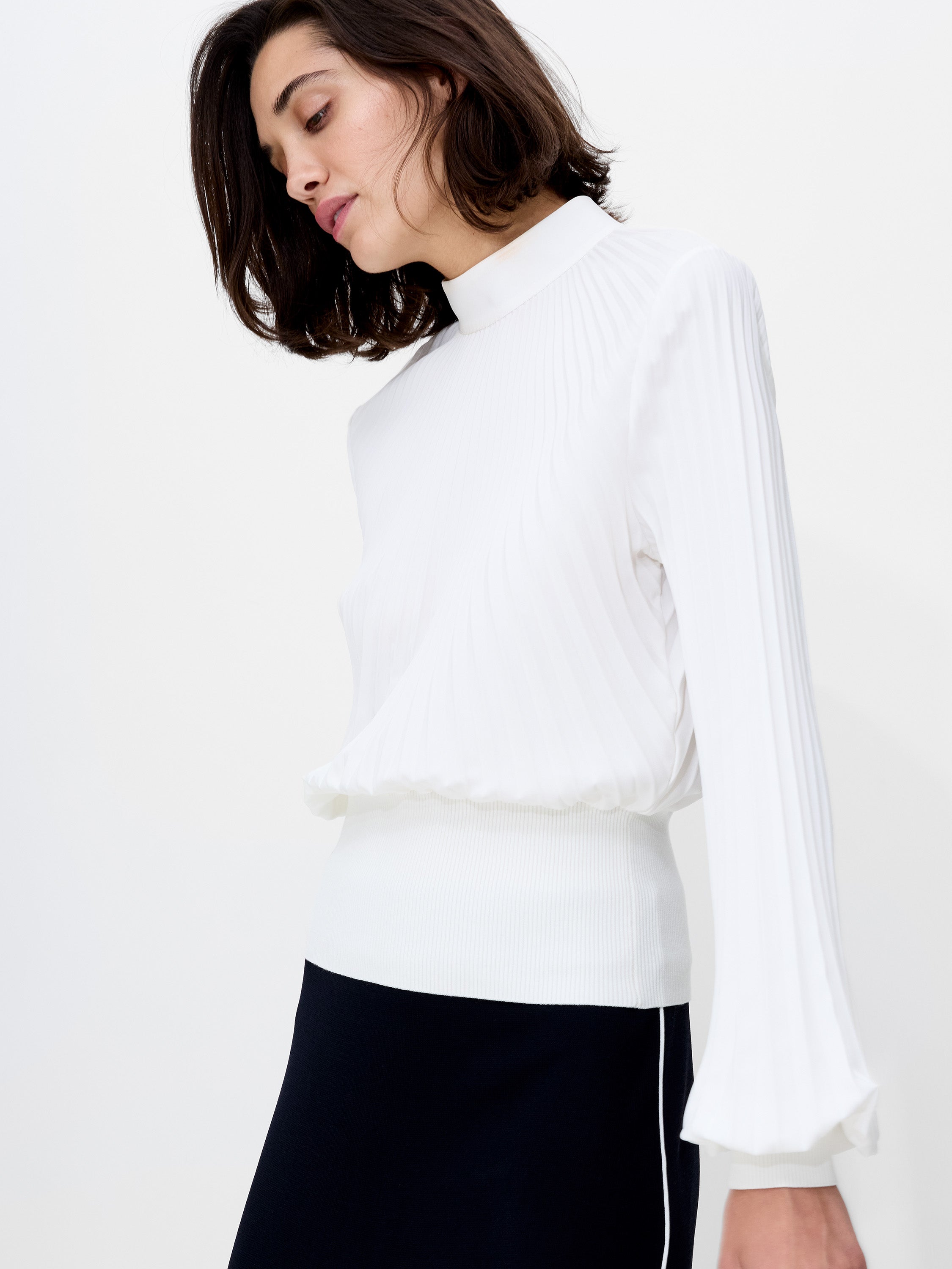 Levy Balloon Sleeve Pleated Top Winter White | French Connection EU