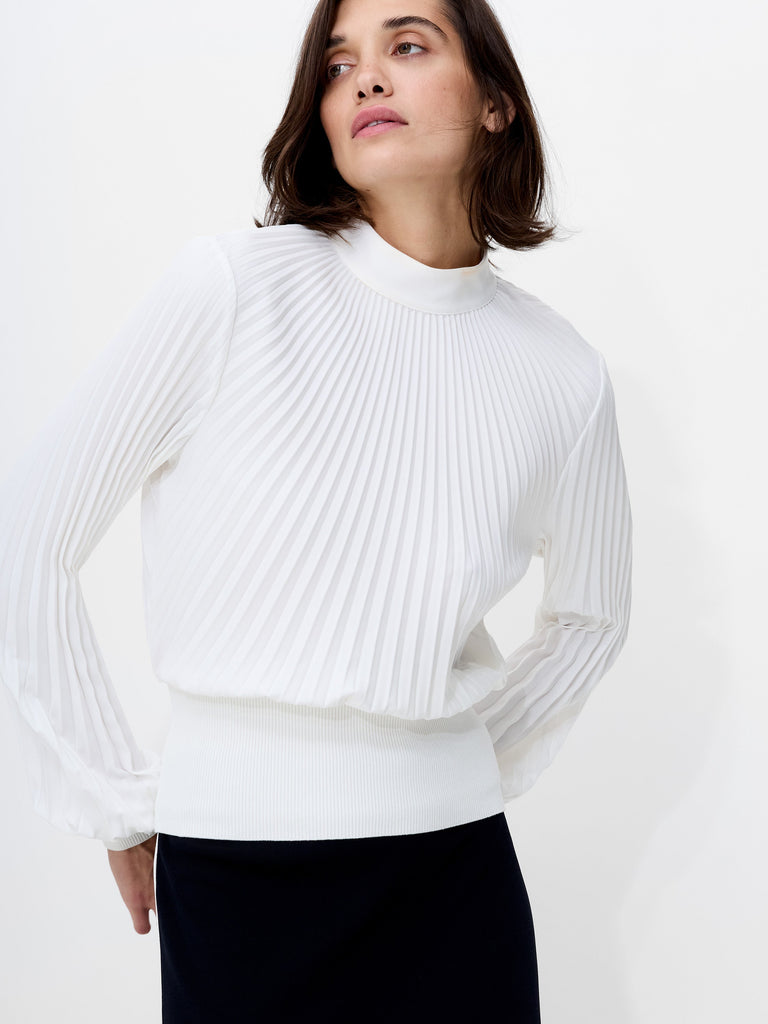 Levy Balloon Sleeve Pleated Top Winter White | French Connection EU