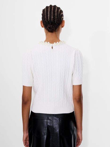 Embellished Neck Recycled Short Sleeve Sweater