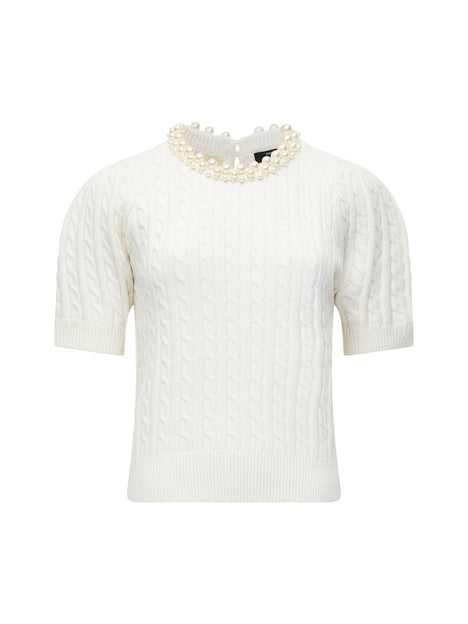Embellished Neck Recycled Short Sleeve Sweater