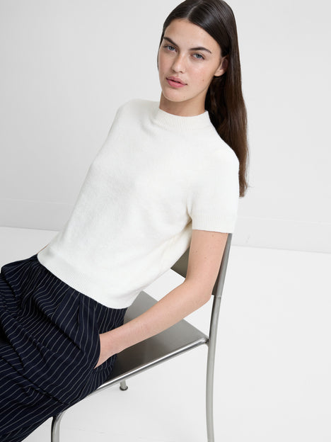 Vhari Recycled Knit Mock Neck Short Sleeve Top