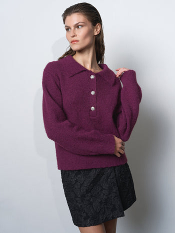 Colleen Polo Collar Diamante Button Jumper