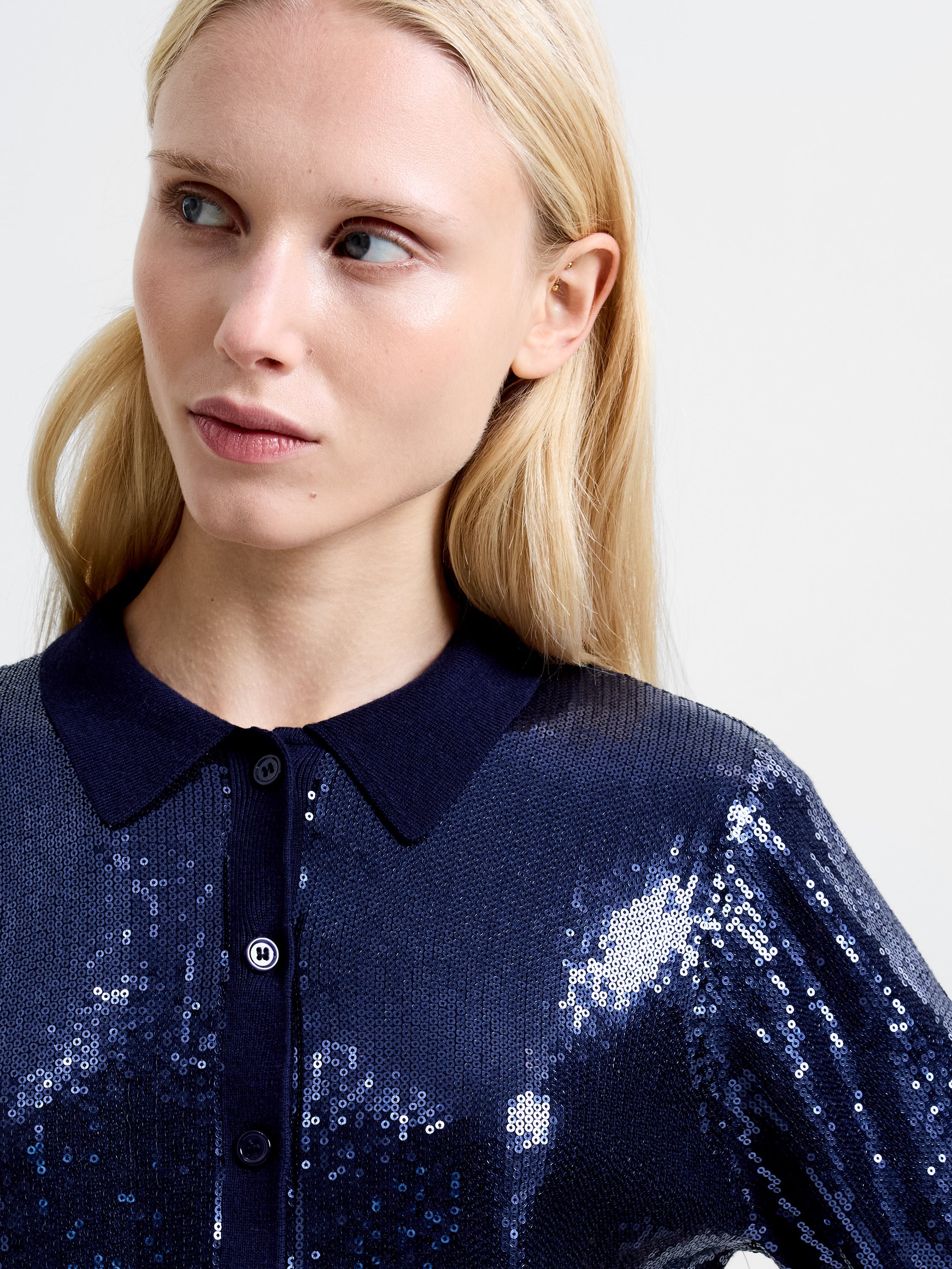 Hannah Knit Sequin Short Sleeve Shirt