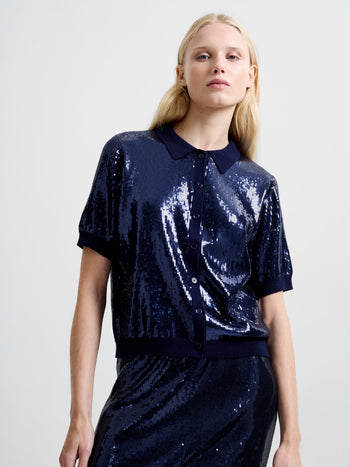Hannah Knit Sequin Short Sleeve Shirt