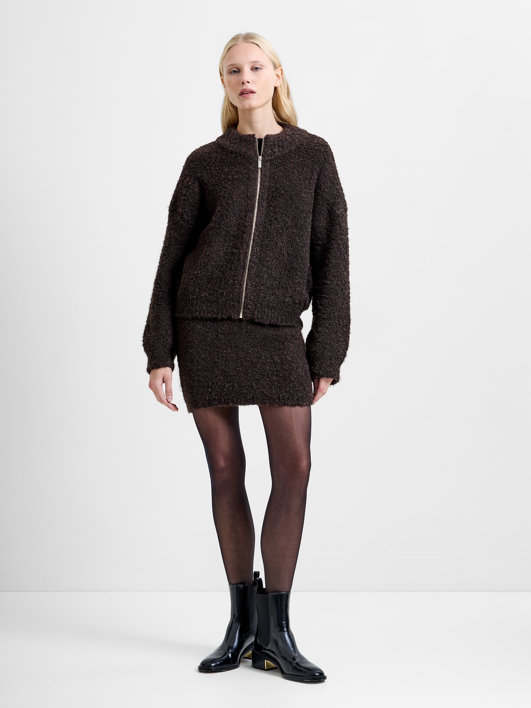 Renee Boucle Zip Through Cardigan