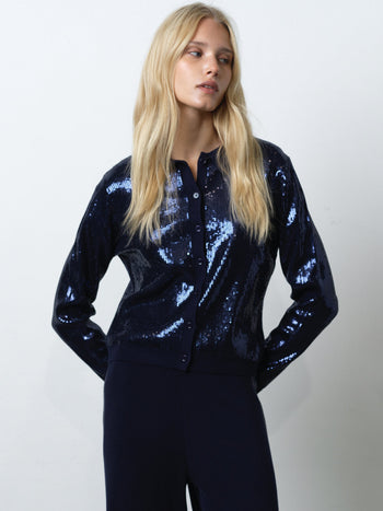 Hannah Knit Sequin Long Sleeve Button Through Top