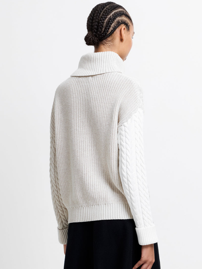 Mozart Roll Neck Cable Knit Block Jumper