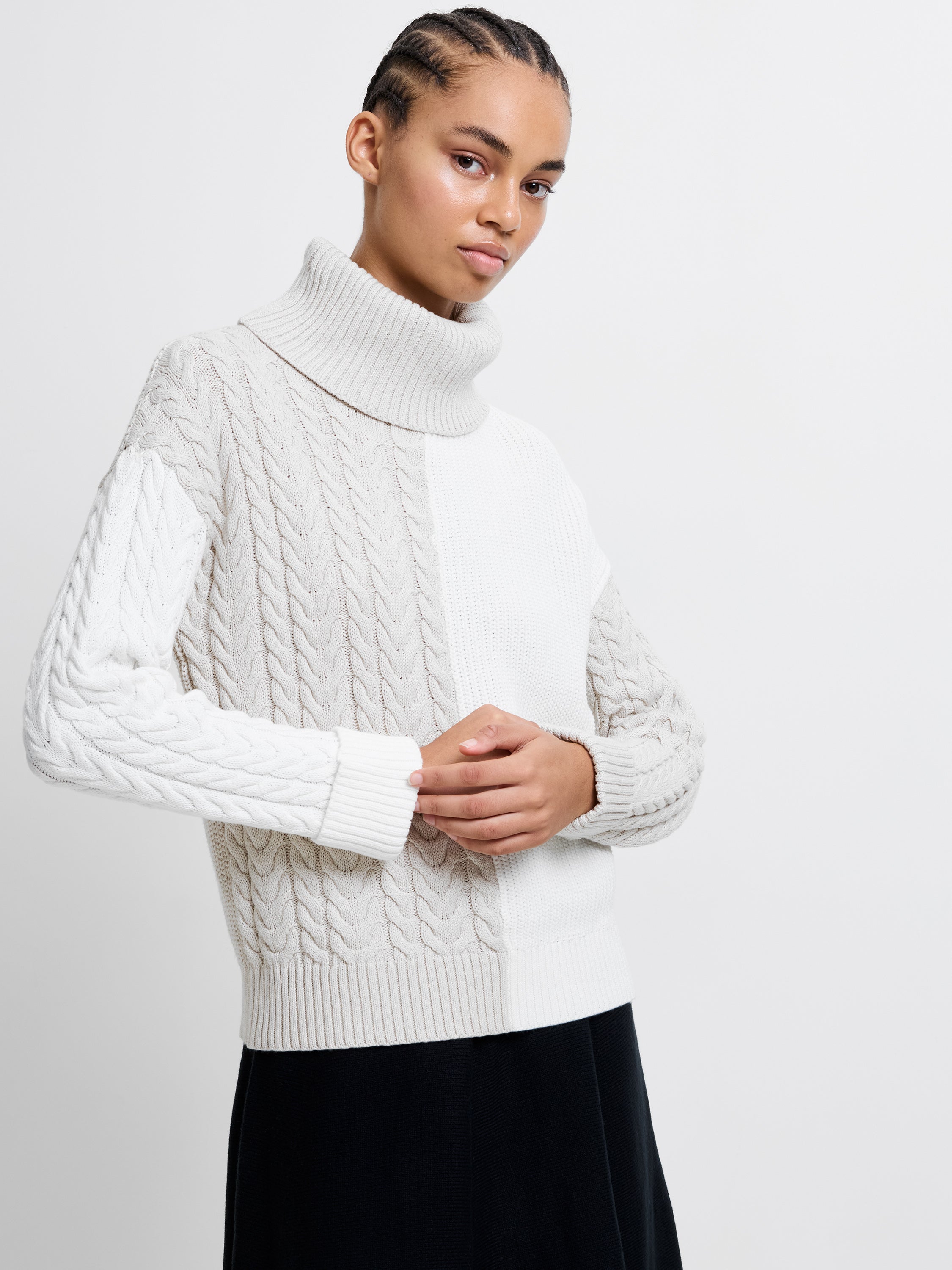 Mozart Roll Neck Cable Knit Block Jumper
