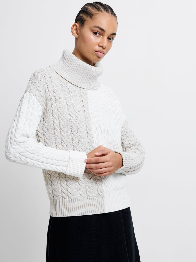 Mozart Roll Neck Cable Knit Block Jumper