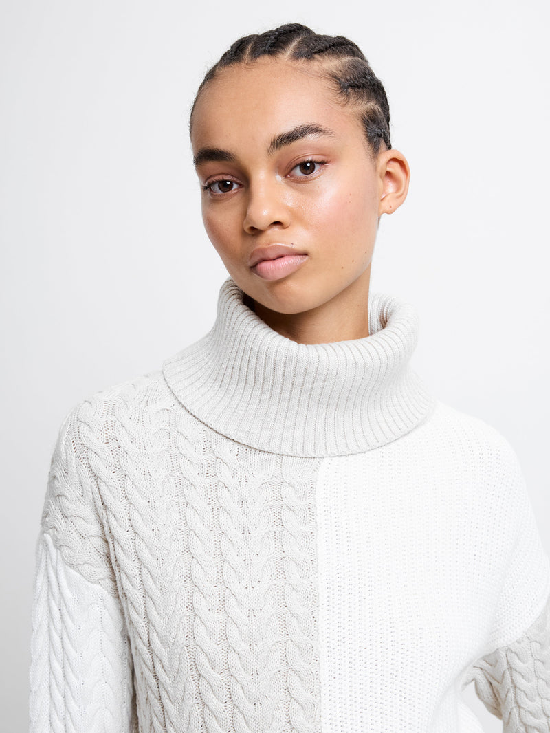 Mozart Roll Neck Cable Knit Block Jumper