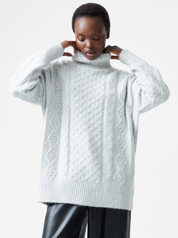 Cable Knit Long Sleeve Roll Neck Jumper