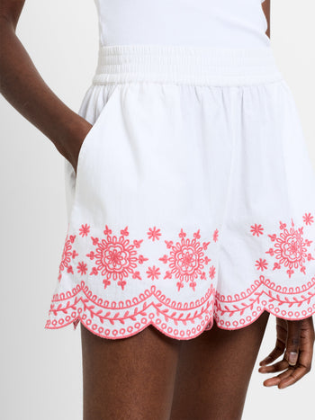 Alissa Cotton Embroidered Hem Shorts