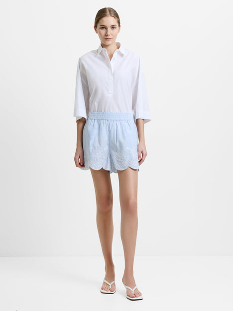 Striped Embroidered Hem Shorts