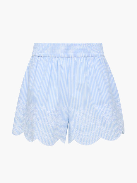 Striped Embroidered Hem Shorts