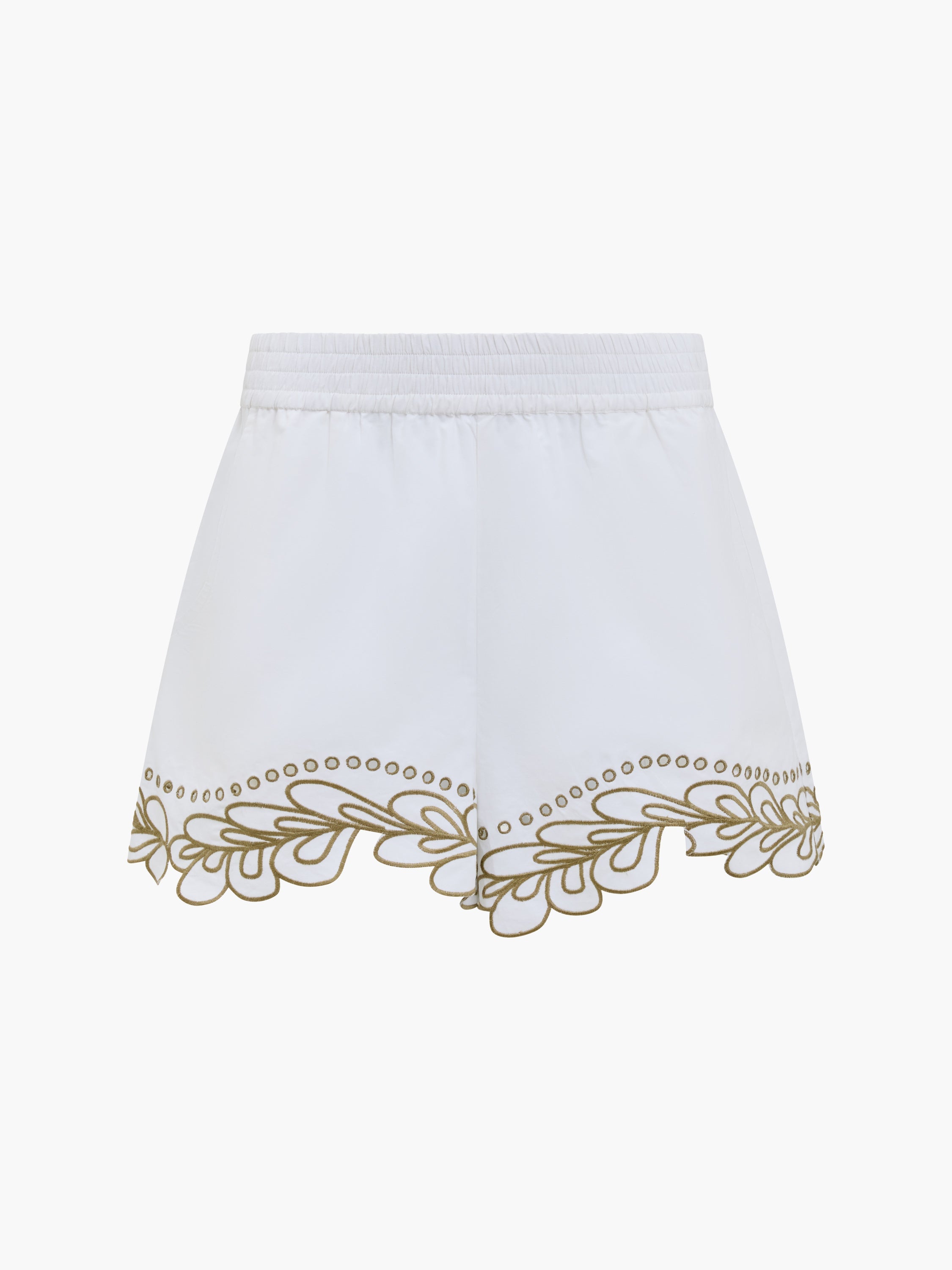 Alissa Cotton Embroidered Trim White Shorts