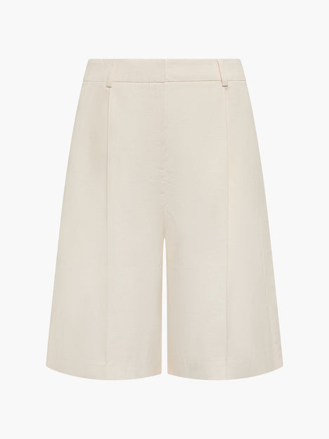 Raquel Pleated Cream Bermuda Shorts