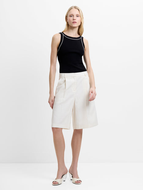 Raquel Pleated Cream Bermuda Shorts
