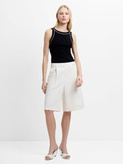 Raquel Pleated Cream Bermuda Shorts